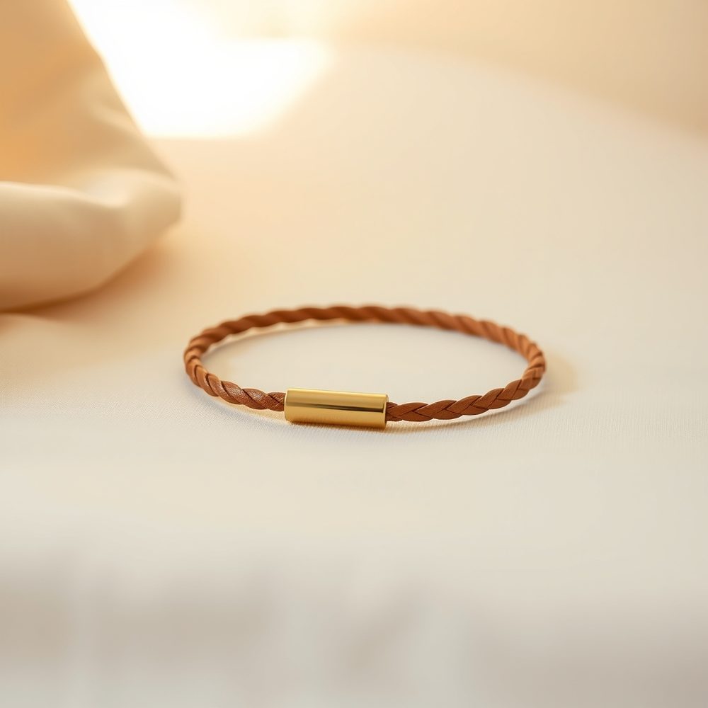 Bracelet Cordon Nomade — Cuir tressé & laiton doré